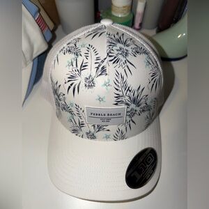 Pebble Beach Cap with Floral Design - White and Black